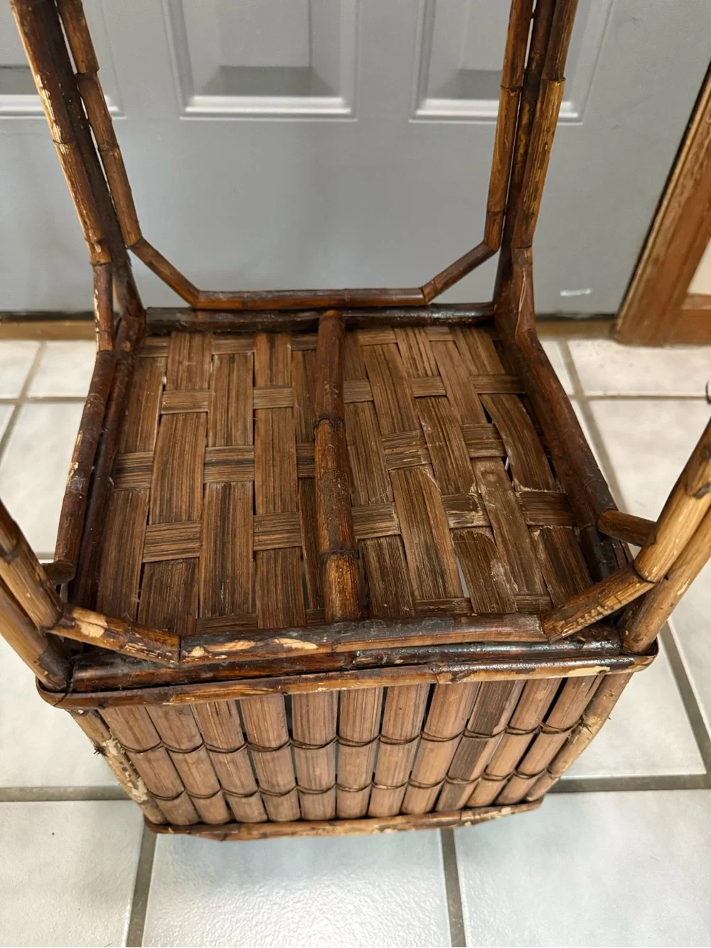 Vintage 1970’s Bamboo Split Reed Tall Planter Stand in Warm Brown